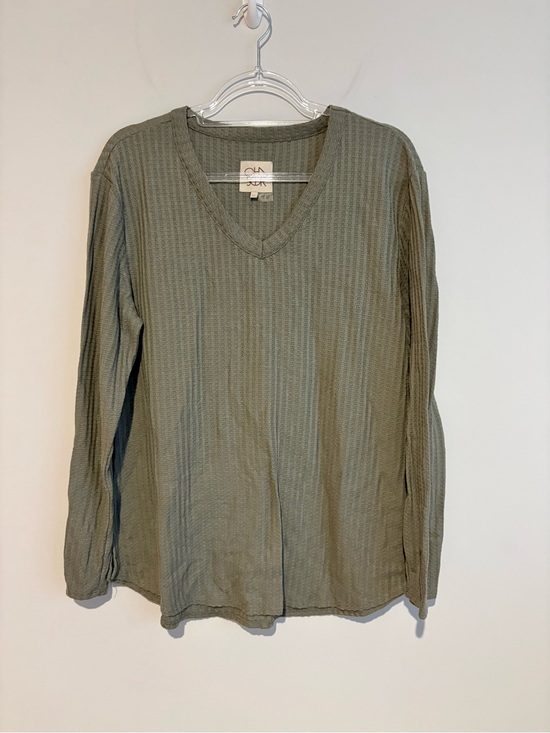 Chaser Tops - Chaser Womens Waffle Knit V-Neck Top Shirt Long Sleeve olive green XL